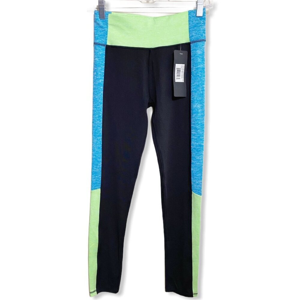 Yelete NWT Black Neon Green Blue Pull On Leggings Activewear Pants Women's Sz Sm